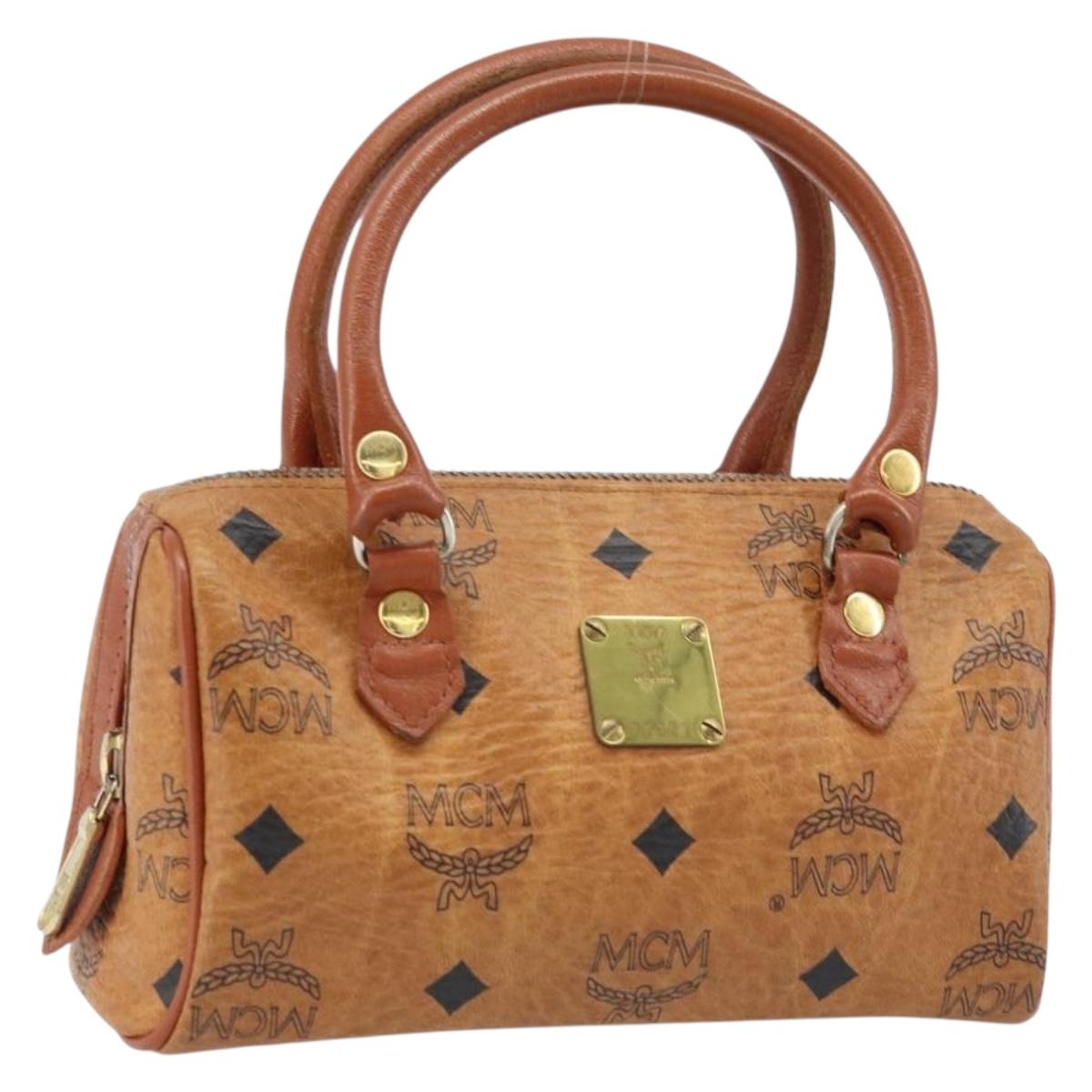 MCM Logogram Vicetos Mini Boston Bag PVC Brown Gold Auth gh1736