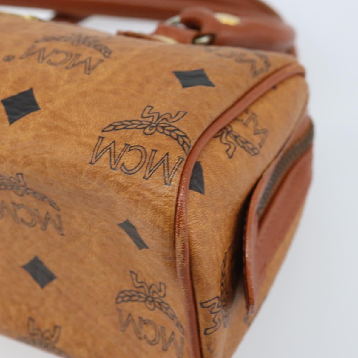 MCM Logogram Vicetos Mini Boston Bag PVC Brown Gold Auth gh1736