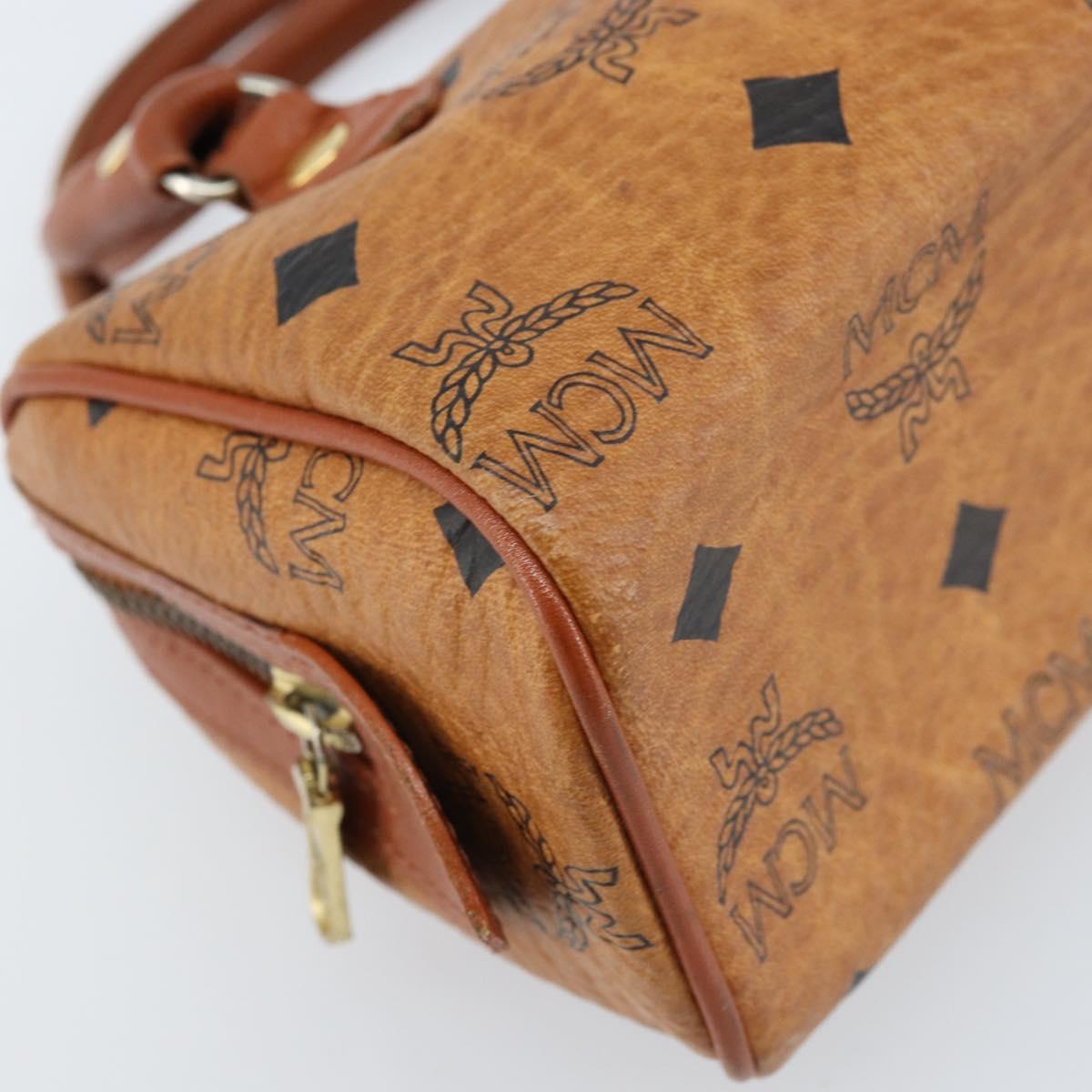 MCM Logogram Vicetos Mini Boston Bag PVC Brown Gold Auth gh1736