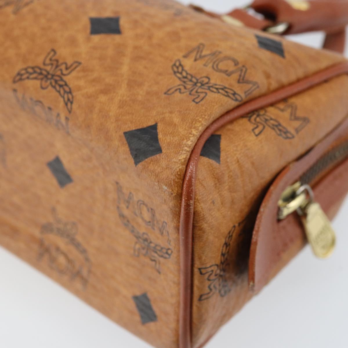 MCM Logogram Vicetos Mini Boston Bag PVC Brown Gold Auth gh1736