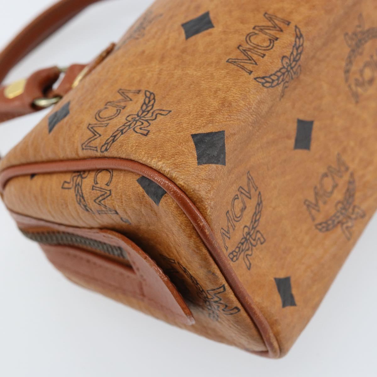 MCM Logogram Vicetos Mini Boston Bag PVC Brown Gold Auth gh1736