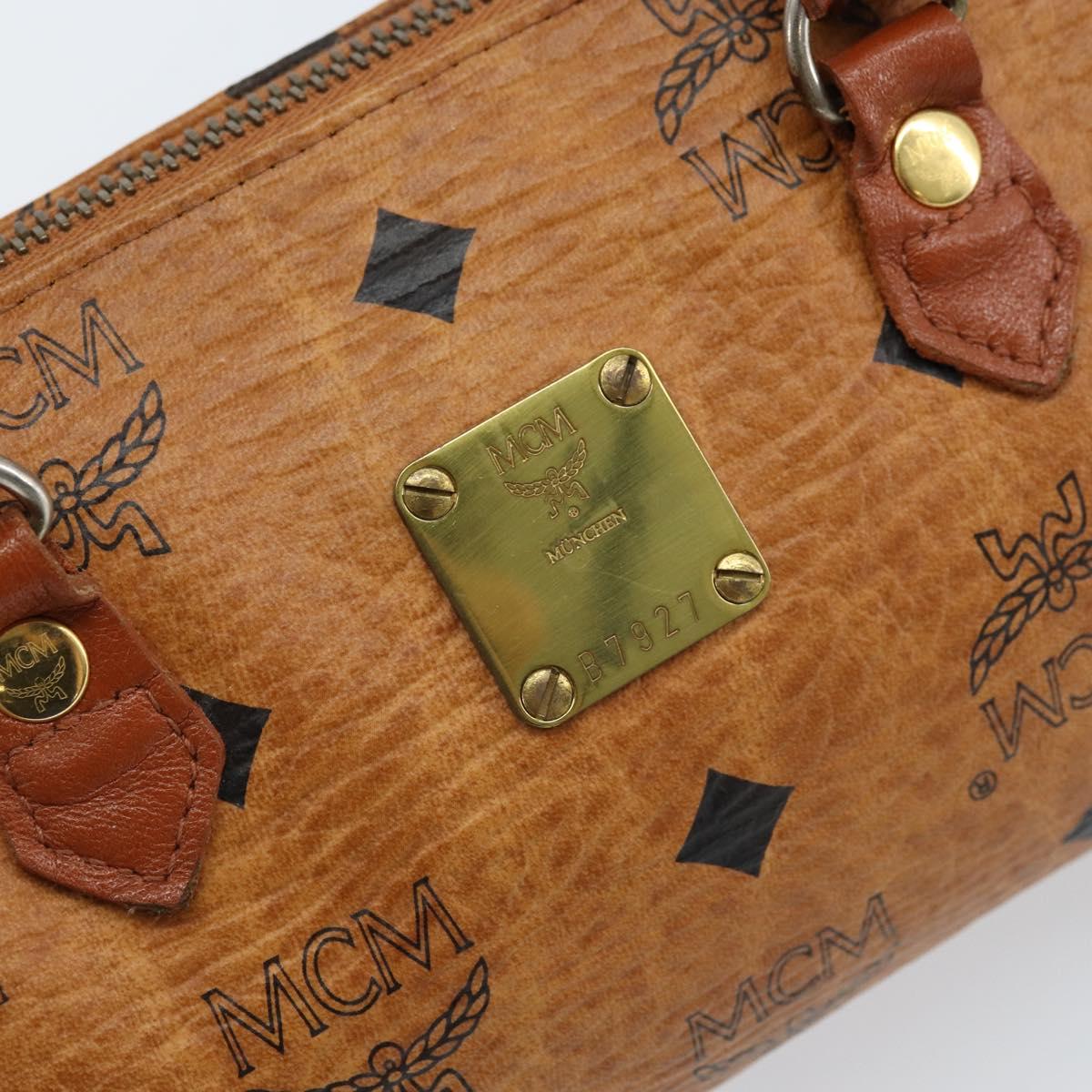 MCM Logogram Vicetos Mini Boston Bag PVC Brown Gold Auth gh1736