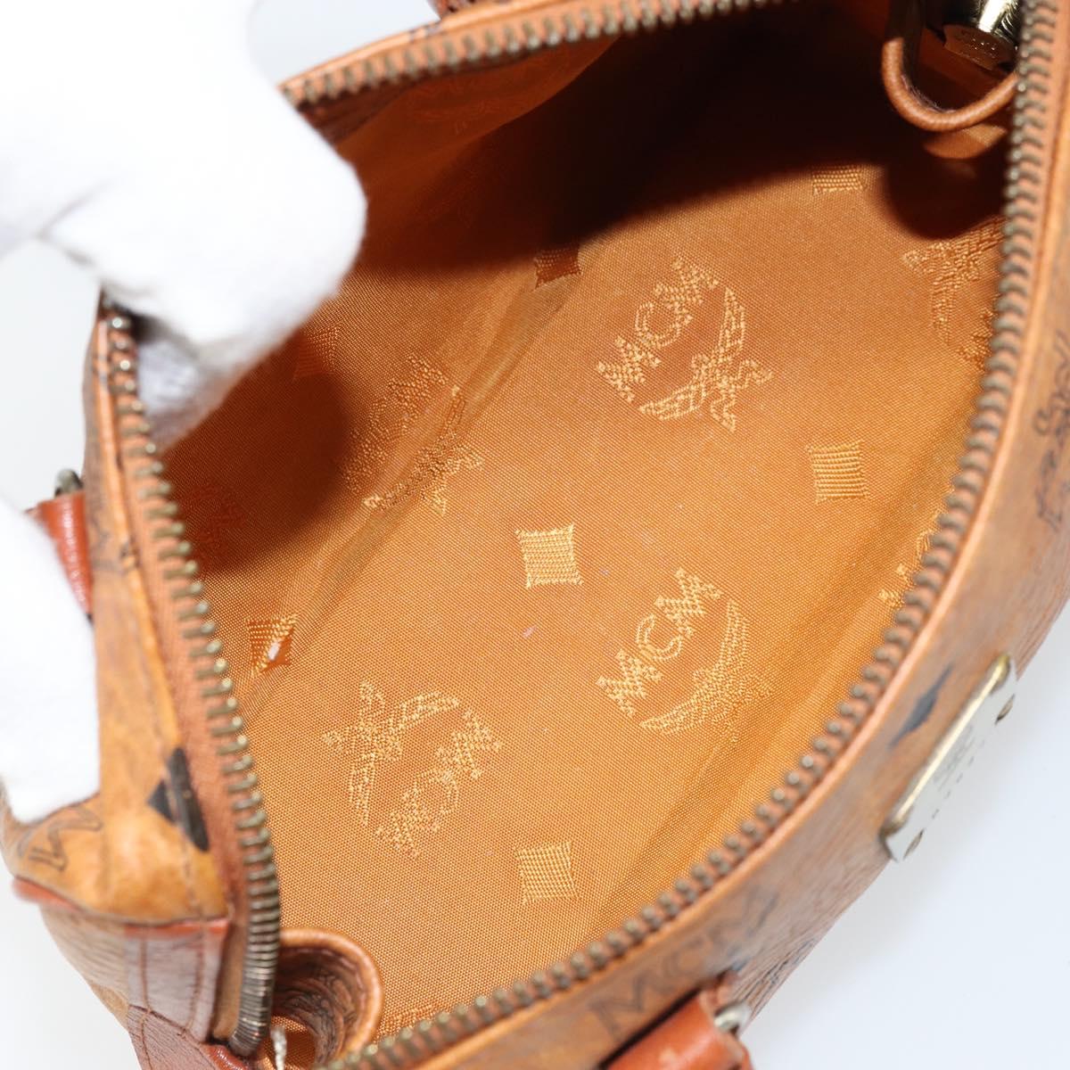 MCM Logogram Vicetos Mini Boston Bag PVC Brown Gold Auth gh1736