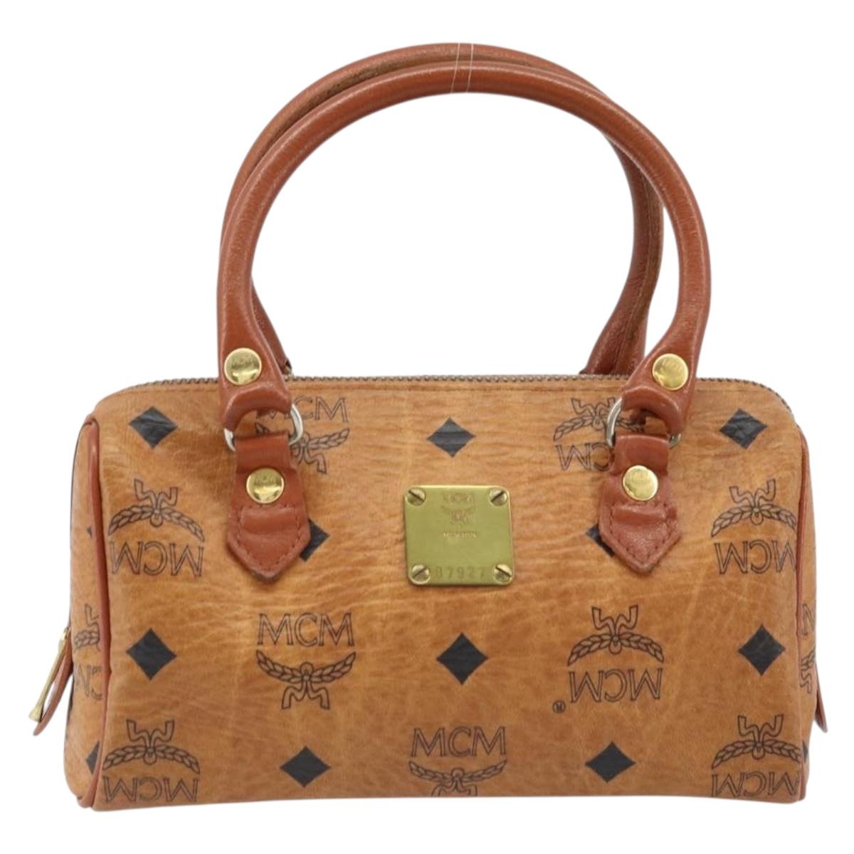 MCM Logogram Vicetos Mini Boston Bag PVC Brown Gold Auth gh1736