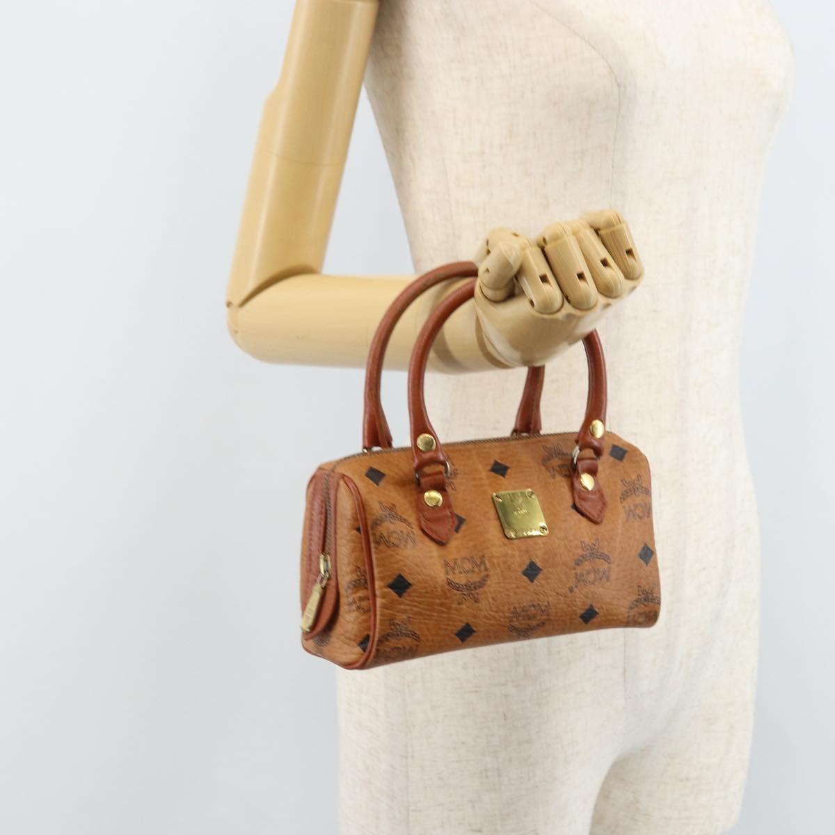 MCM Logogram Vicetos Mini Boston Bag PVC Brown Gold Auth gh1736