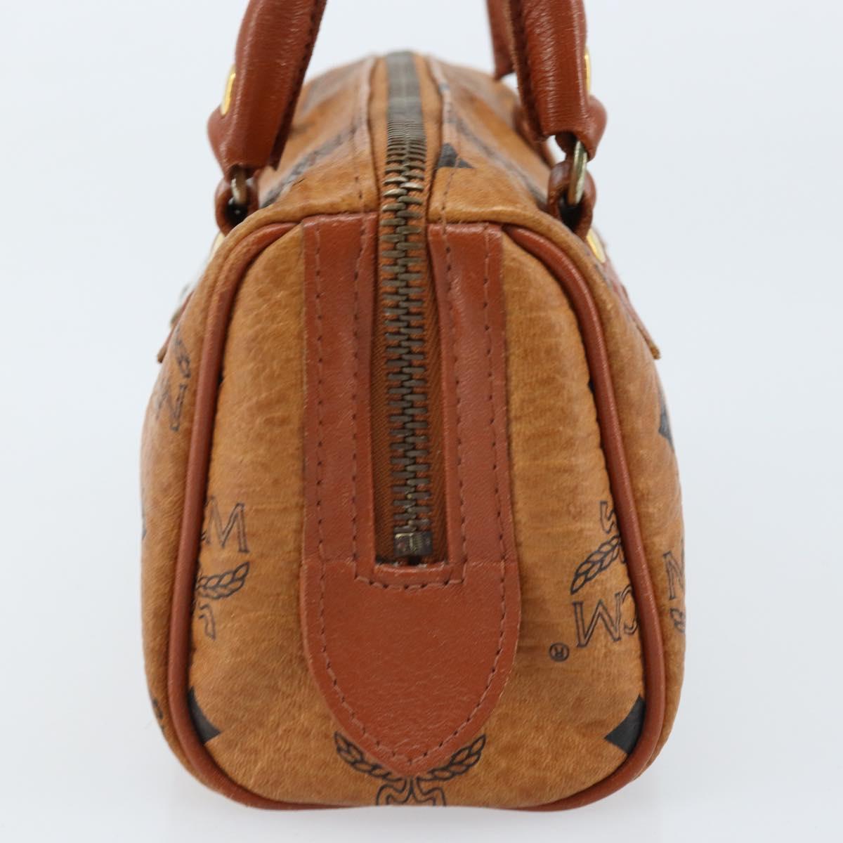 MCM Logogram Vicetos Mini Boston Bag PVC Brown Gold Auth gh1736