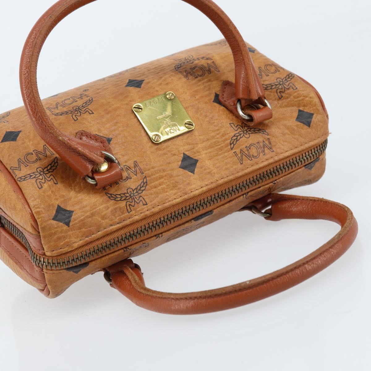 MCM Logogram Vicetos Mini Boston Bag PVC Brown Gold Auth gh1736