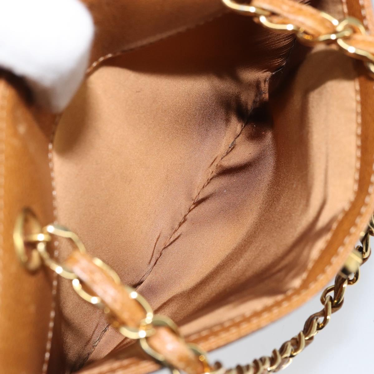 CHANEL Chain Tote Bag Caviar Skin Gold Brown CC Auth gh1738