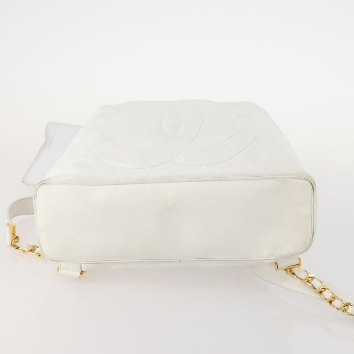 CHANEL Backpack Leather White Gold CC Auth gh1739