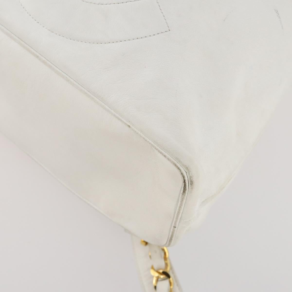 CHANEL Backpack Leather White Gold CC Auth gh1739