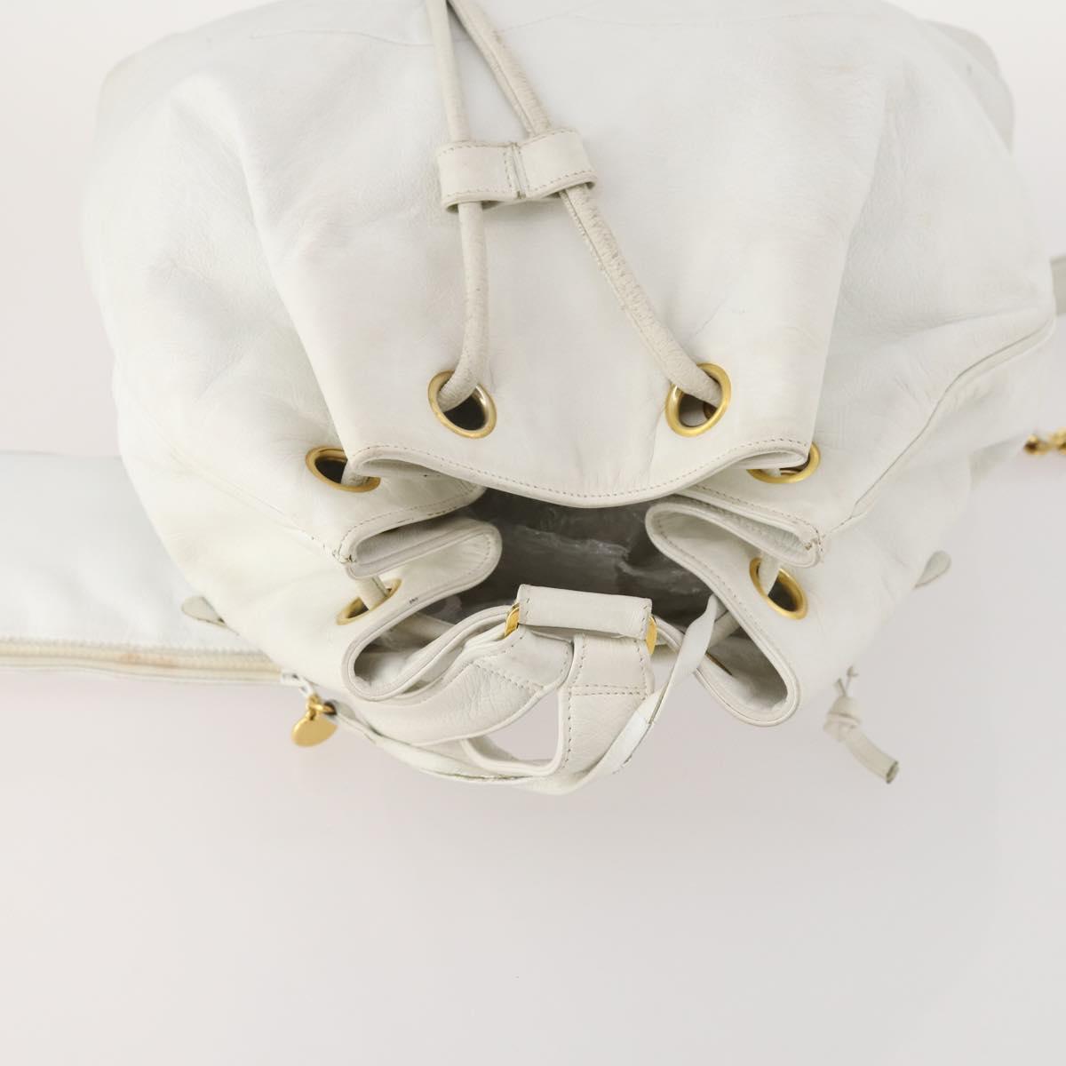 CHANEL Backpack Leather White Gold CC Auth gh1739