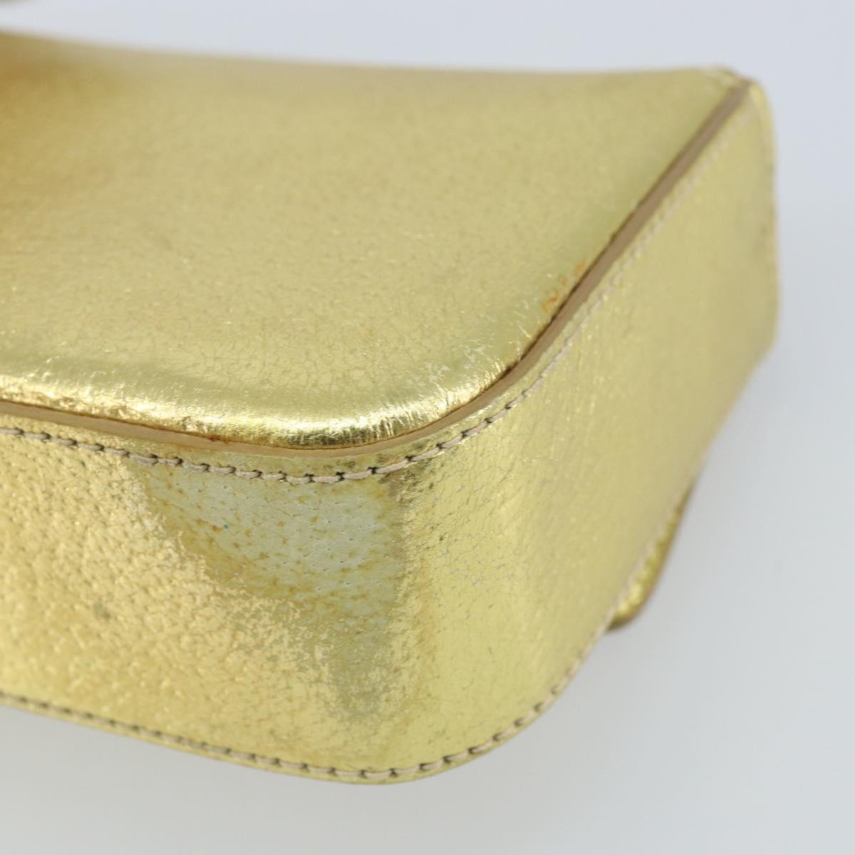 PRADA Pouch Leather Gold Auth gh1740