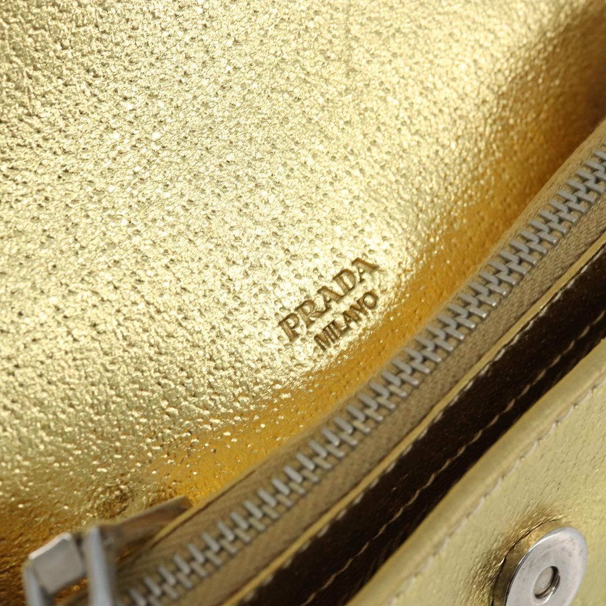 PRADA Pouch Leather Gold Auth gh1740