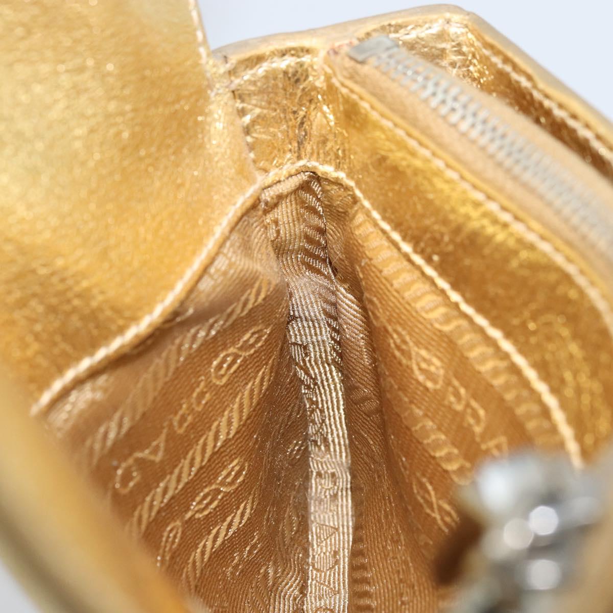 PRADA Pouch Leather Gold Auth gh1740