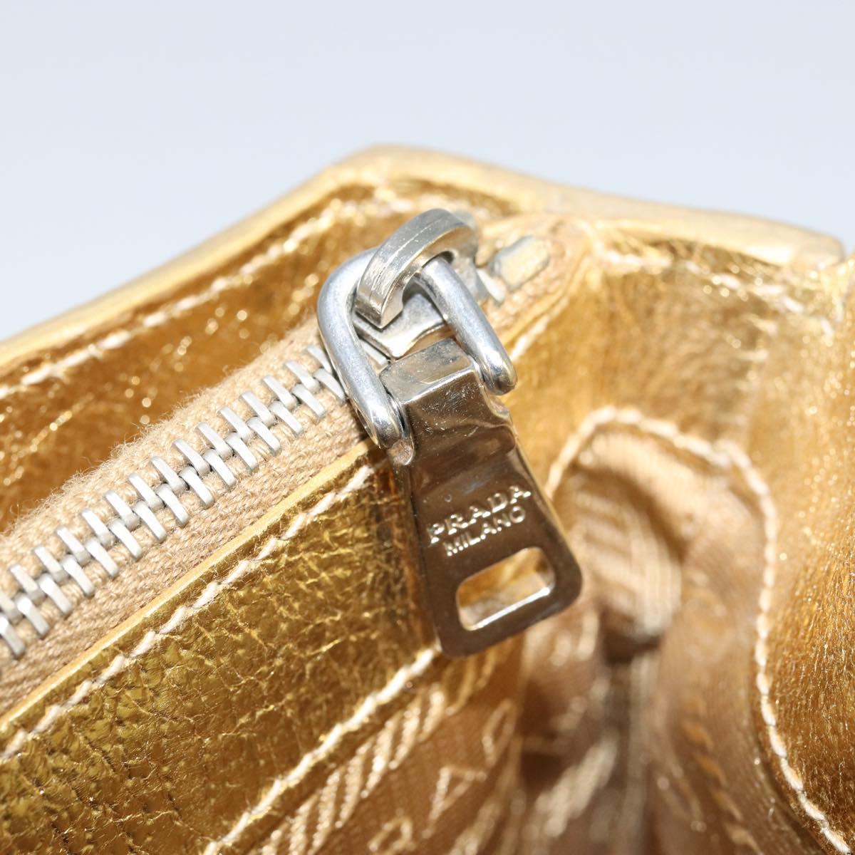 PRADA Pouch Leather Gold Auth gh1740