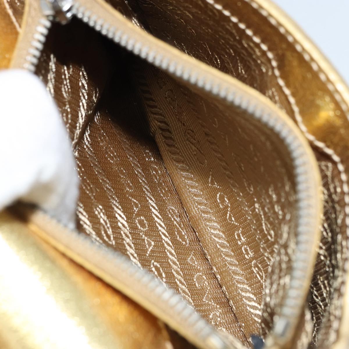 PRADA Pouch Leather Gold Auth gh1740