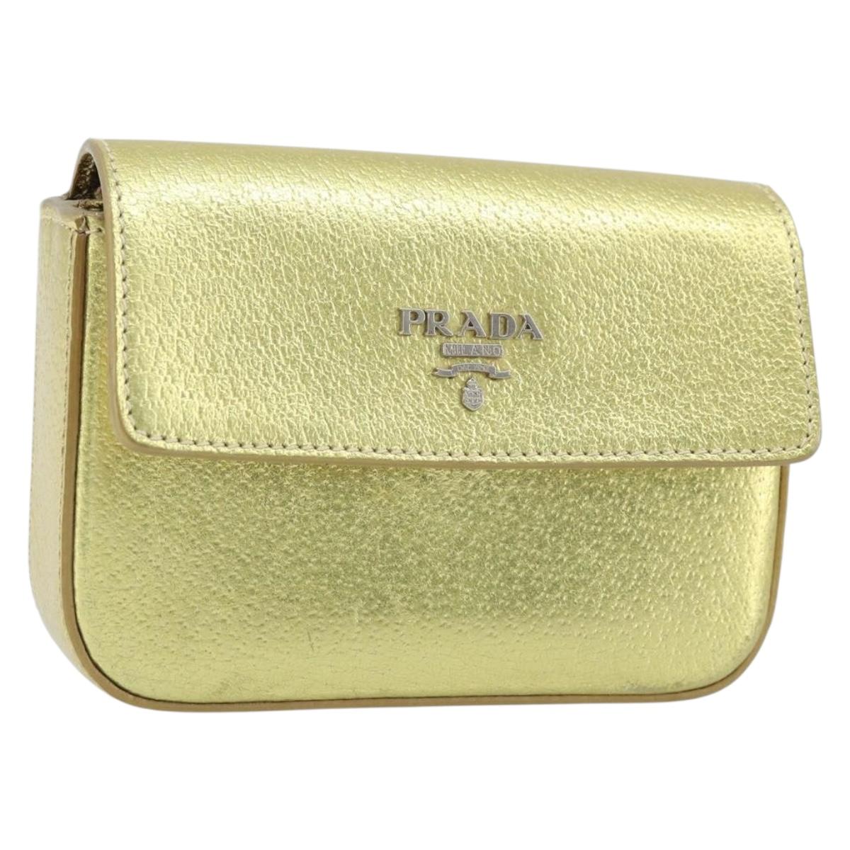 PRADA Pouch Leather Gold Auth gh1740