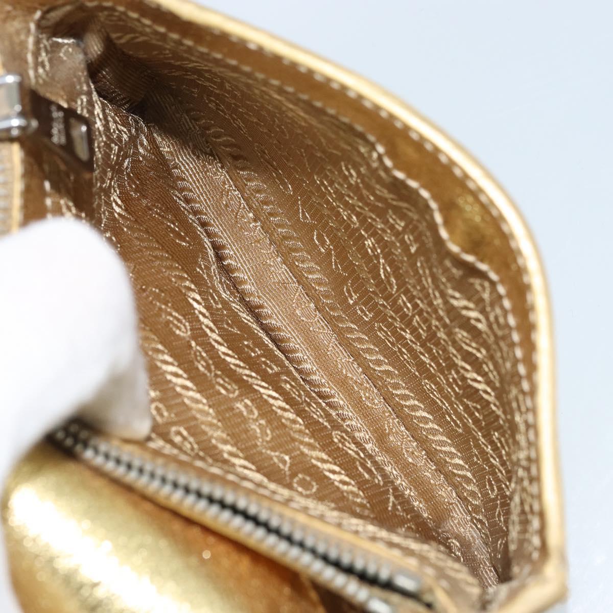 PRADA Pouch Leather Gold Auth gh1740