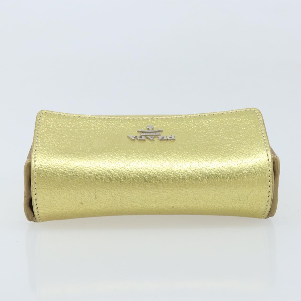 PRADA Pouch Leather Gold Auth gh1740