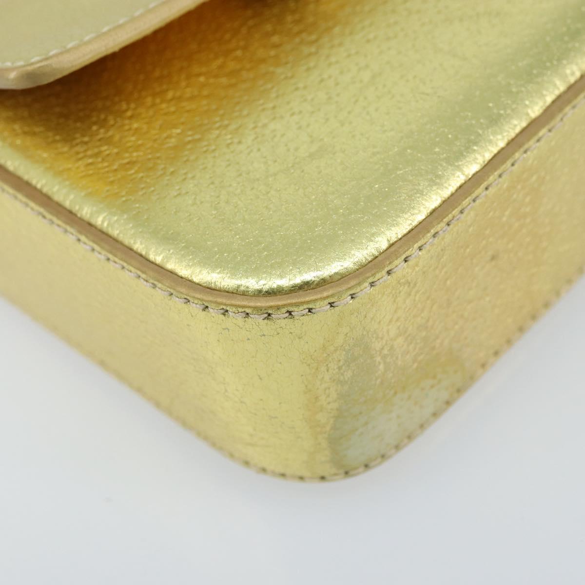 PRADA Pouch Leather Gold Auth gh1740