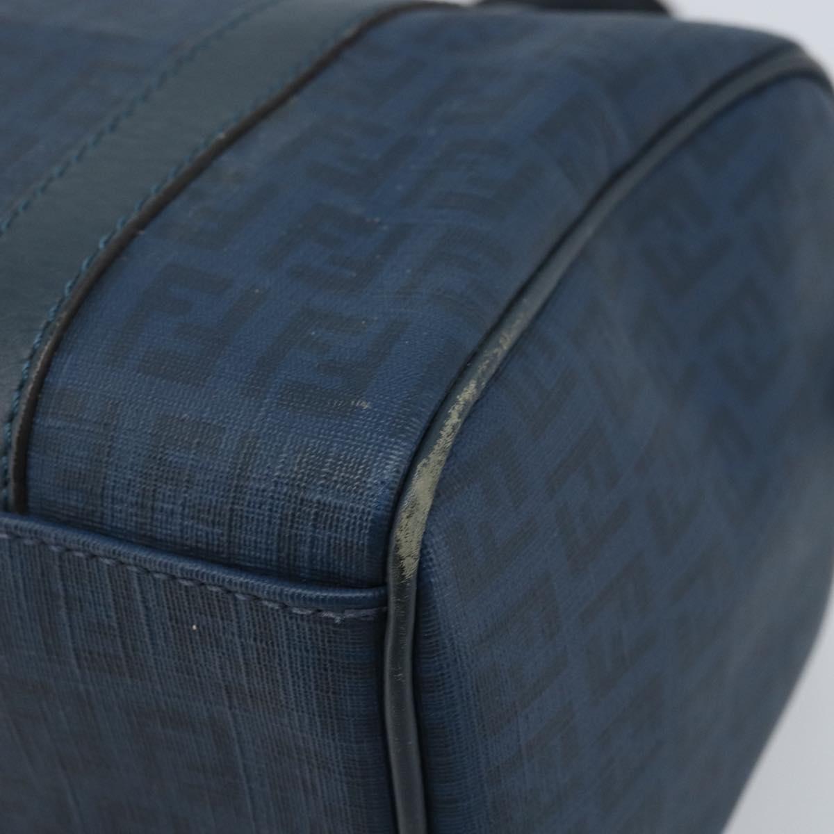 FENDI Zucchino Canvas Boston Bag Navy Gold Auth gh1746