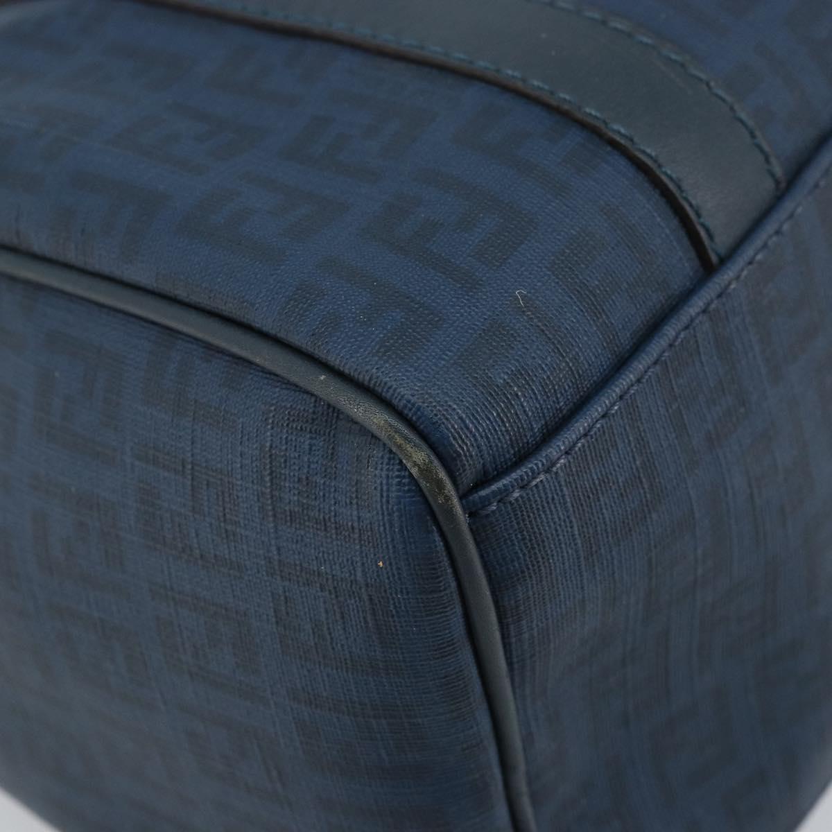 FENDI Zucchino Canvas Boston Bag Navy Gold Auth gh1746