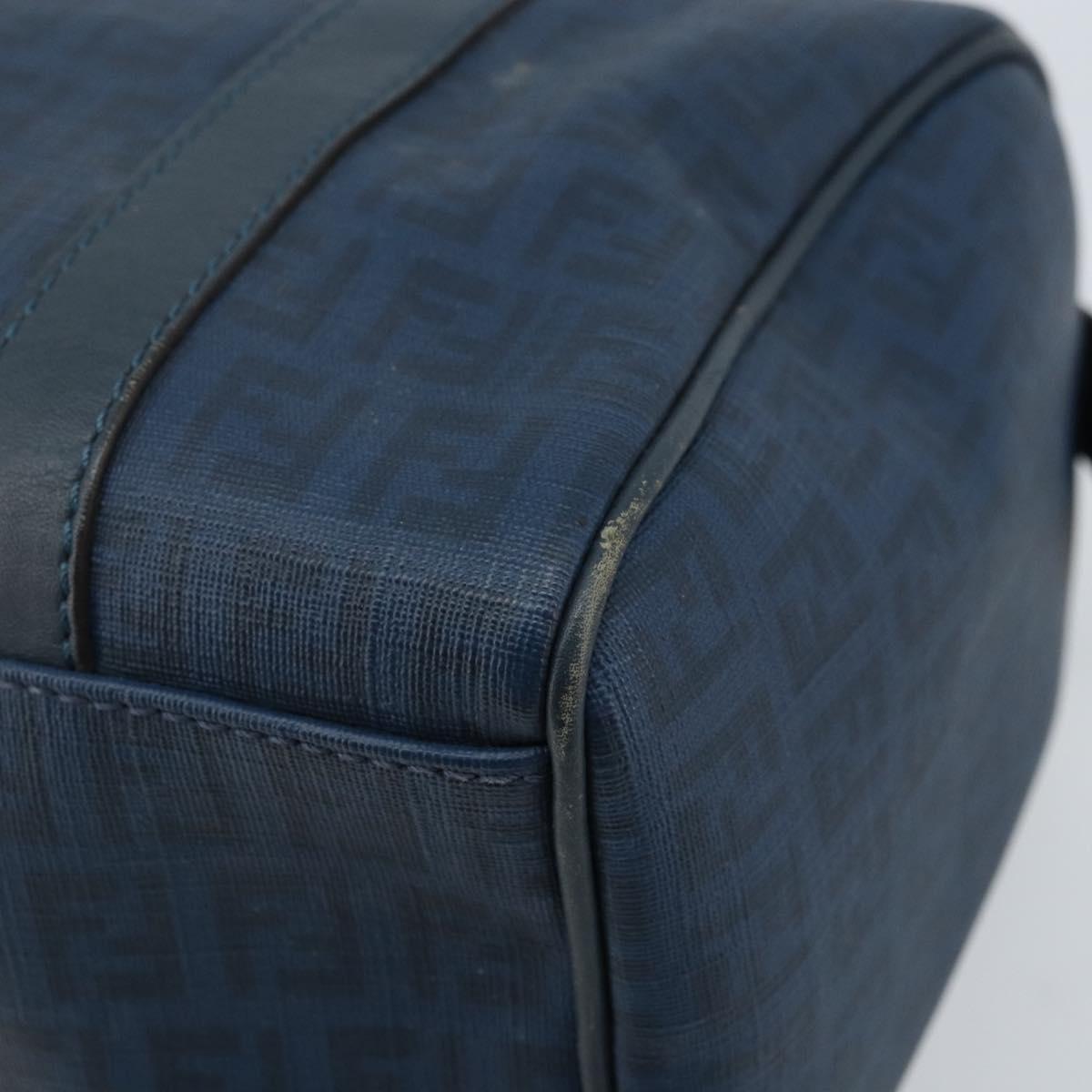 FENDI Zucchino Canvas Boston Bag Navy Gold Auth gh1746