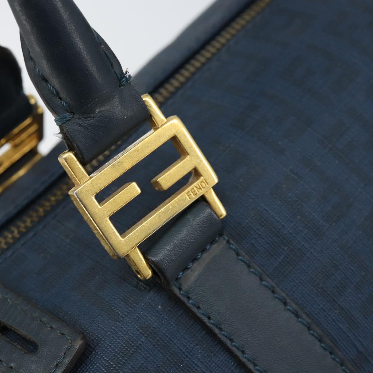 FENDI Zucchino Canvas Boston Bag Navy Gold Auth gh1746