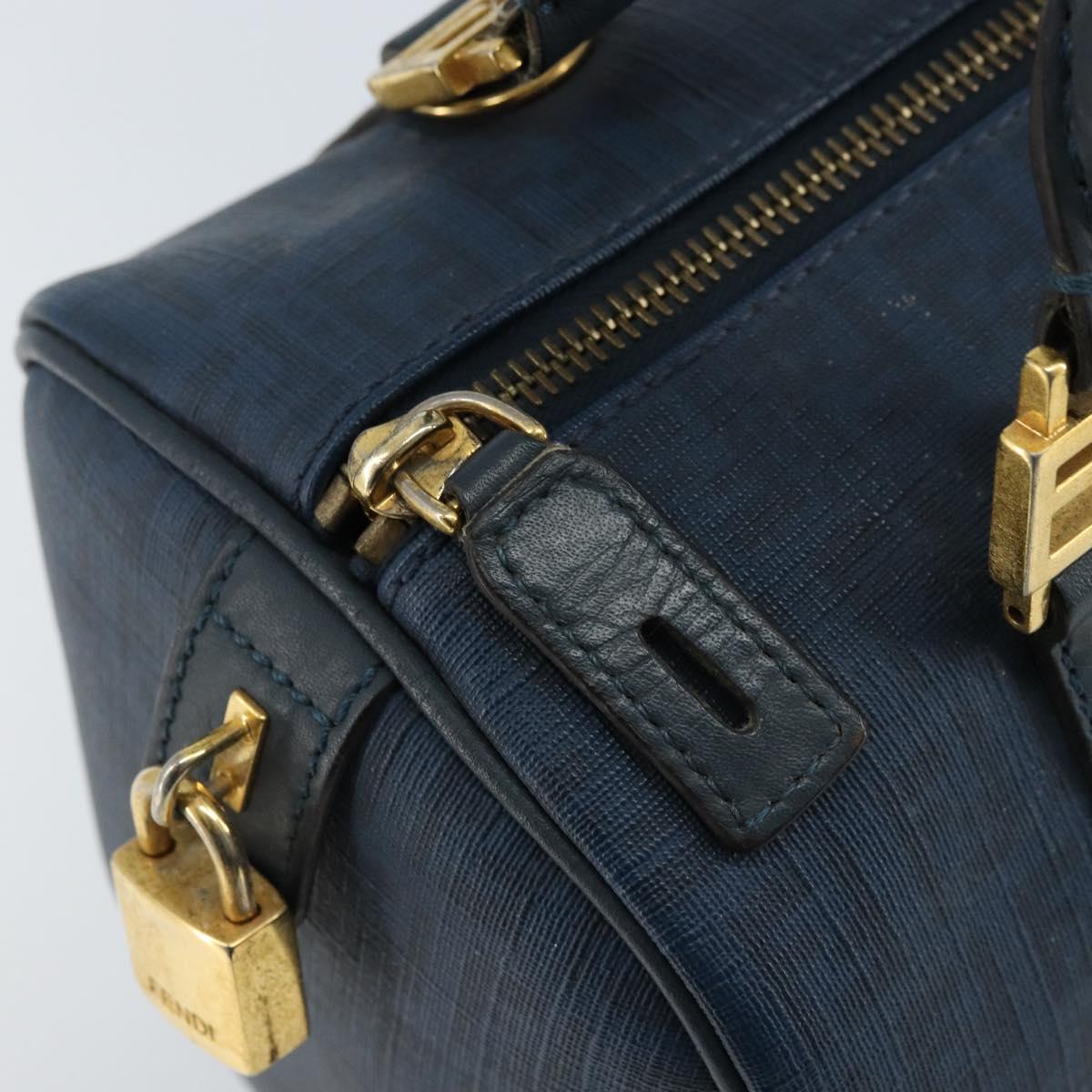 FENDI Zucchino Canvas Boston Bag Navy Gold Auth gh1746