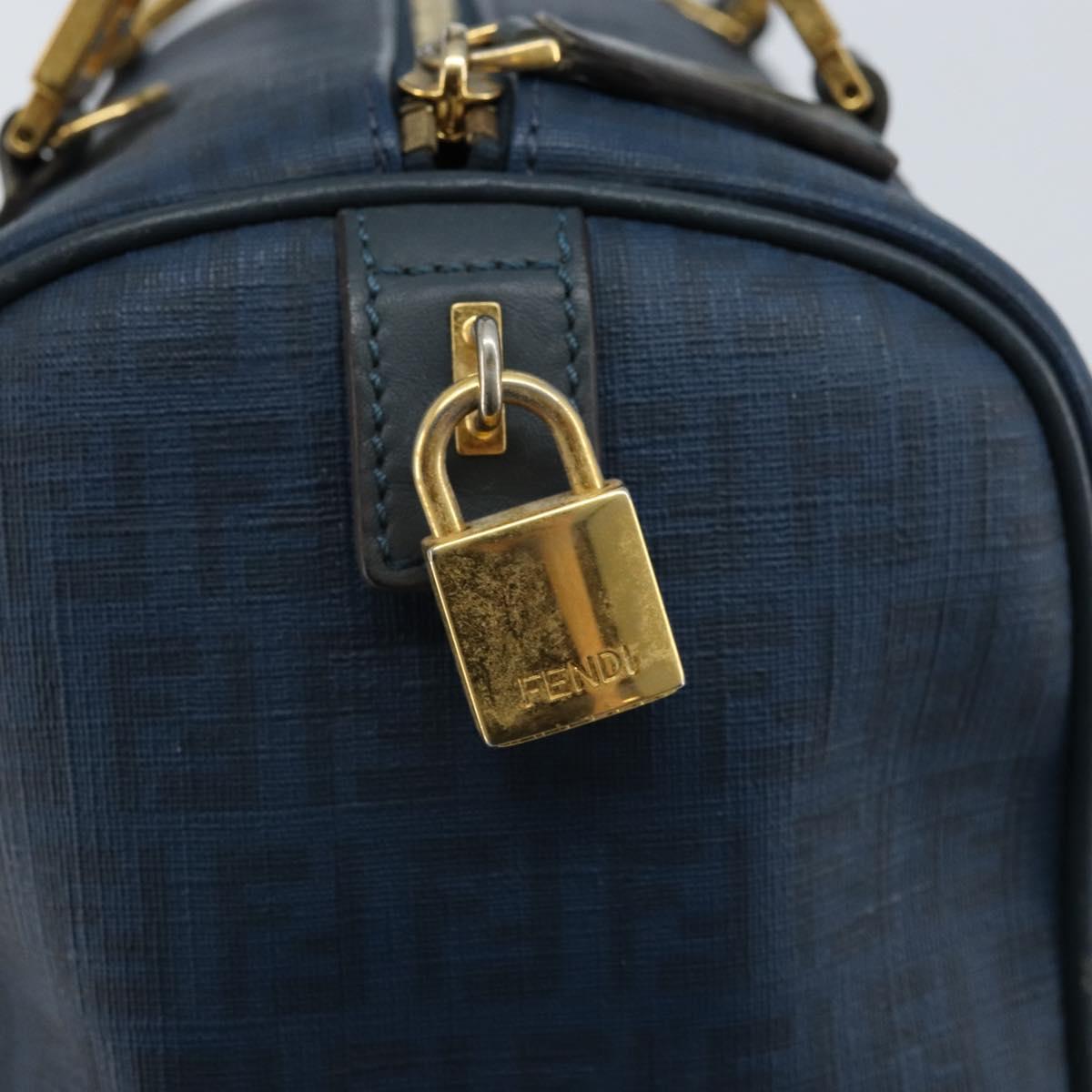 FENDI Zucchino Canvas Boston Bag Navy Gold Auth gh1746