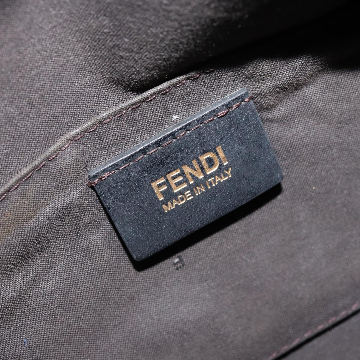 FENDI Zucchino Canvas Boston Bag Navy Gold Auth gh1746