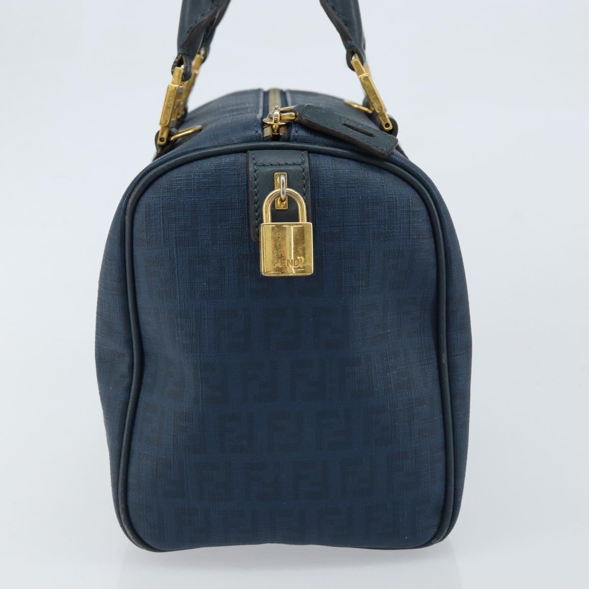 FENDI Zucchino Canvas Boston Bag Navy Gold Auth gh1746