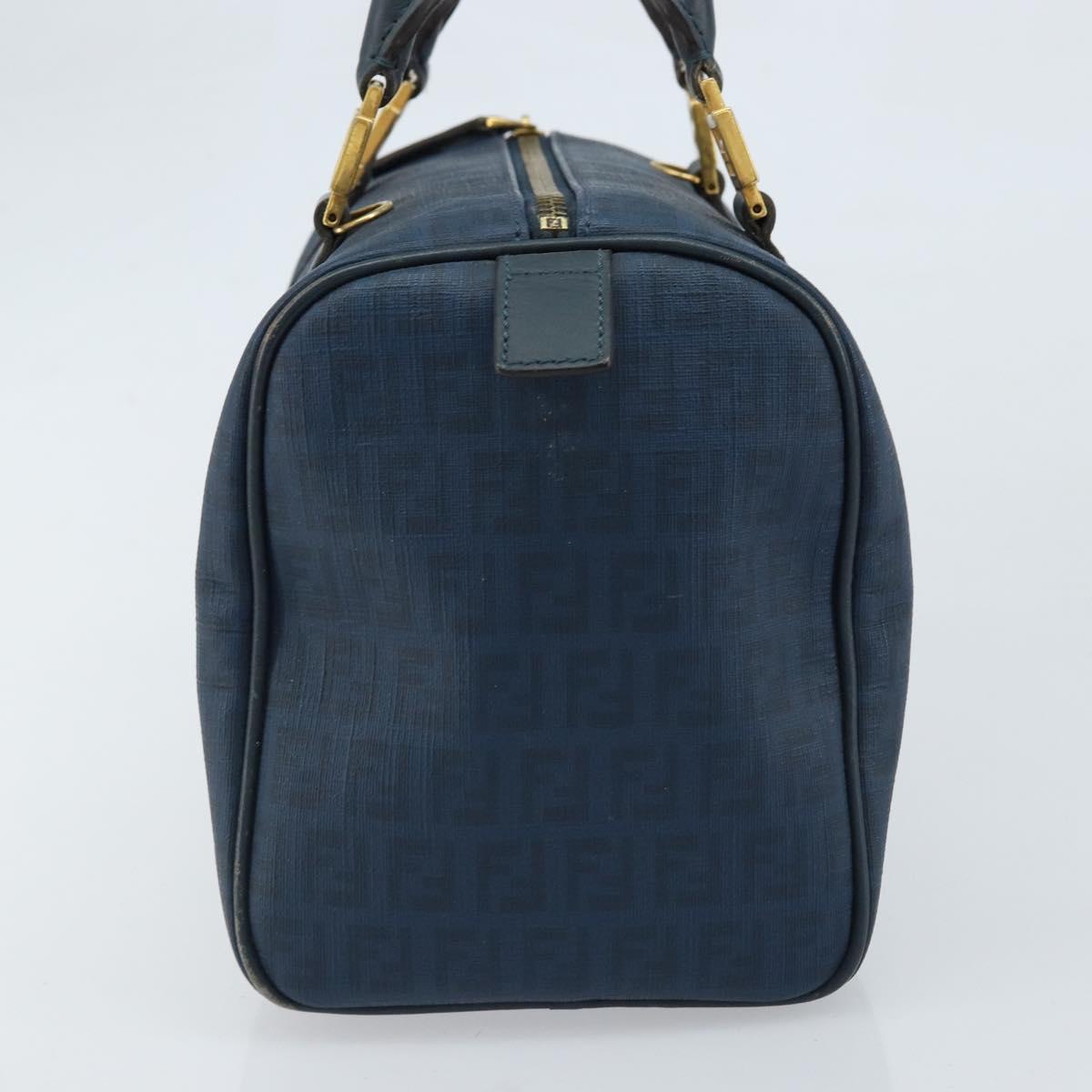FENDI Zucchino Canvas Boston Bag Navy Gold Auth gh1746