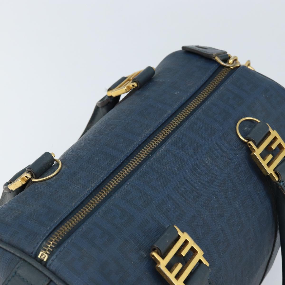 FENDI Zucchino Canvas Boston Bag Navy Gold Auth gh1746