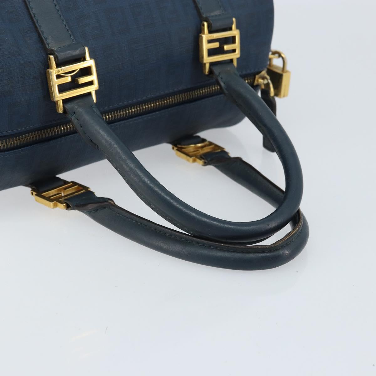 FENDI Zucchino Canvas Boston Bag Navy Gold Auth gh1746