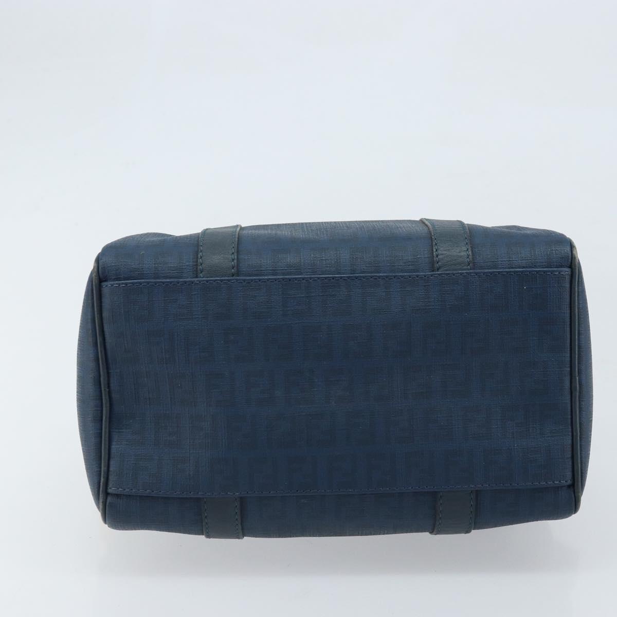 FENDI Zucchino Canvas Boston Bag Navy Gold Auth gh1746