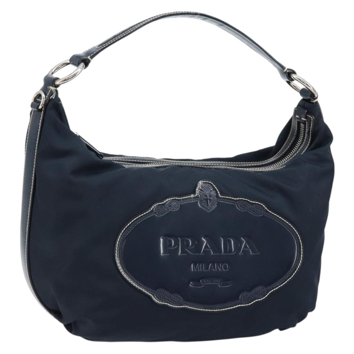 PRADA Shoulder Bag Nylon Navy Silver Auth gh1754V
