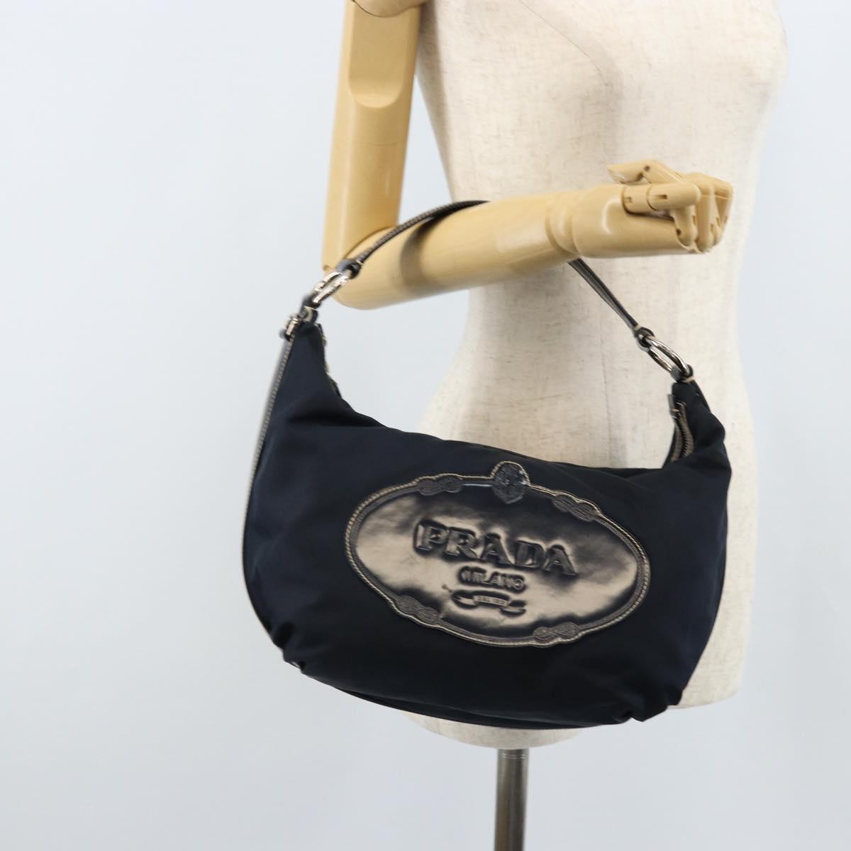 PRADA Shoulder Bag Nylon Navy Silver Auth gh1754V
