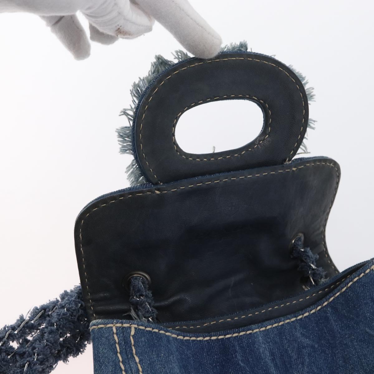 PRADA Chain Shoulder Bag Denim Blue Silver Auth gh1755V