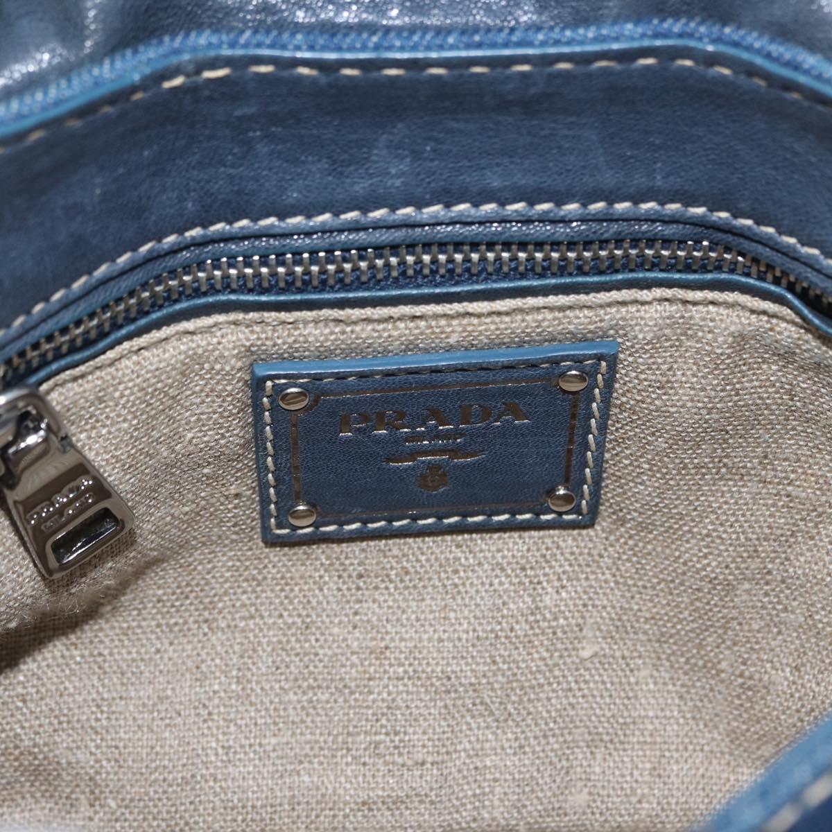 PRADA Chain Shoulder Bag Denim Blue Silver Auth gh1755V