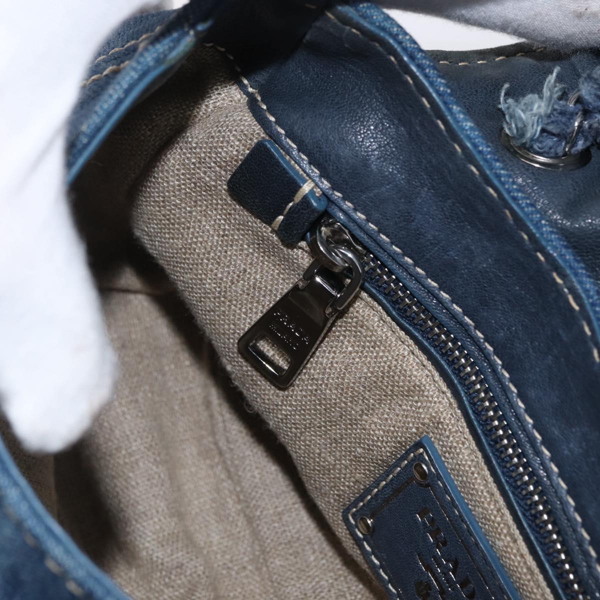PRADA Chain Shoulder Bag Denim Blue Silver Auth gh1755V