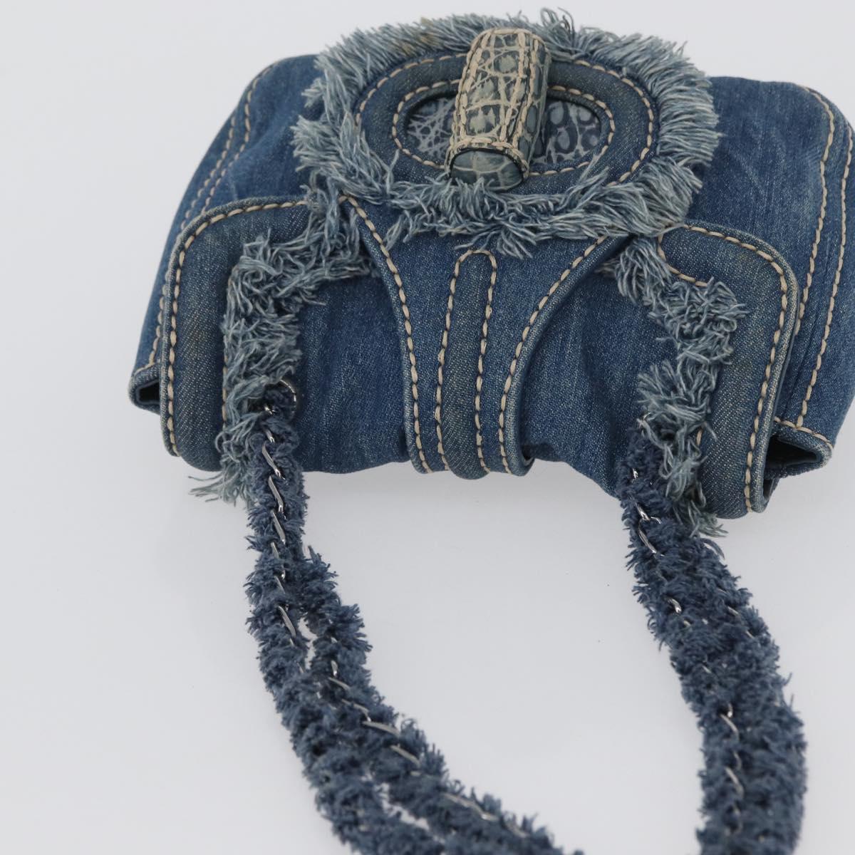 PRADA Chain Shoulder Bag Denim Blue Silver Auth gh1755V
