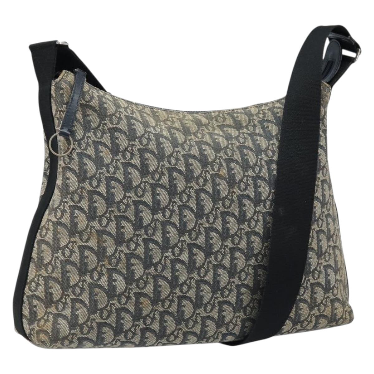 Christian Dior Trotter Canvas Shoulder Bag Navy Silver Auth gh1756