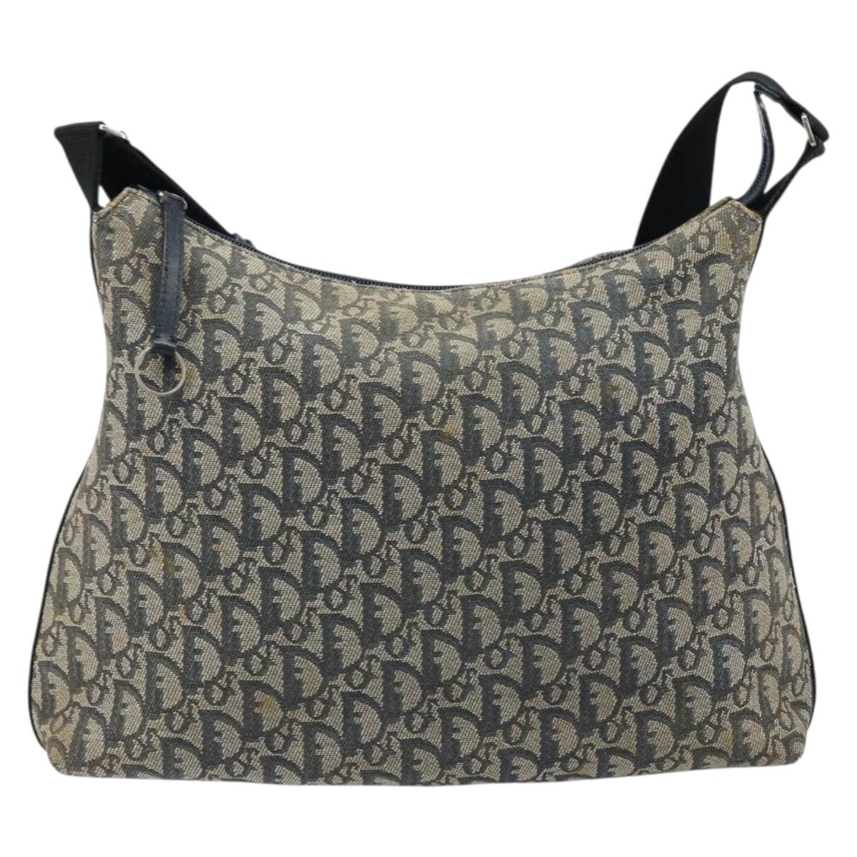 Christian Dior Trotter Canvas Shoulder Bag Navy Silver Auth gh1756