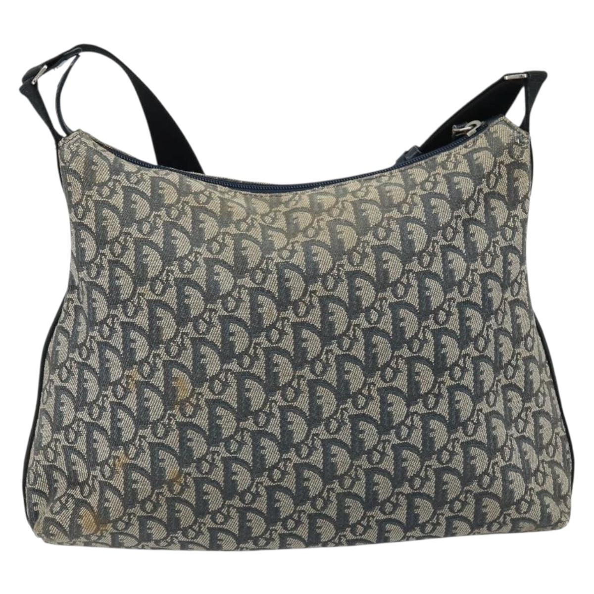 Christian Dior Trotter Canvas Shoulder Bag Navy Silver Auth gh1756