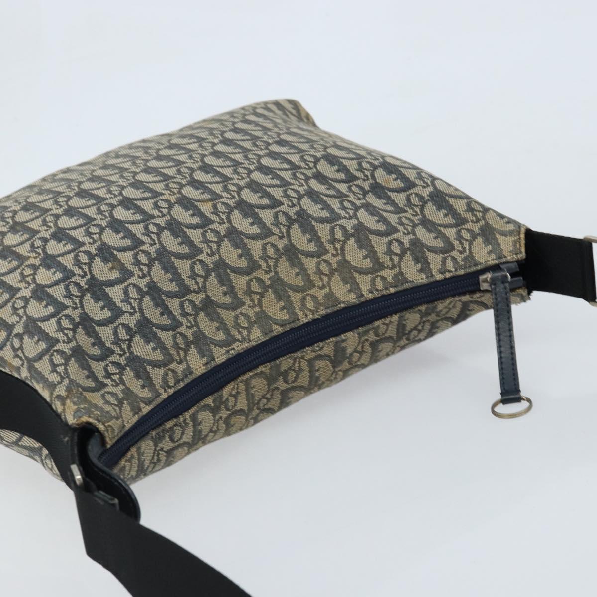 Christian Dior Trotter Canvas Shoulder Bag Navy Silver Auth gh1756