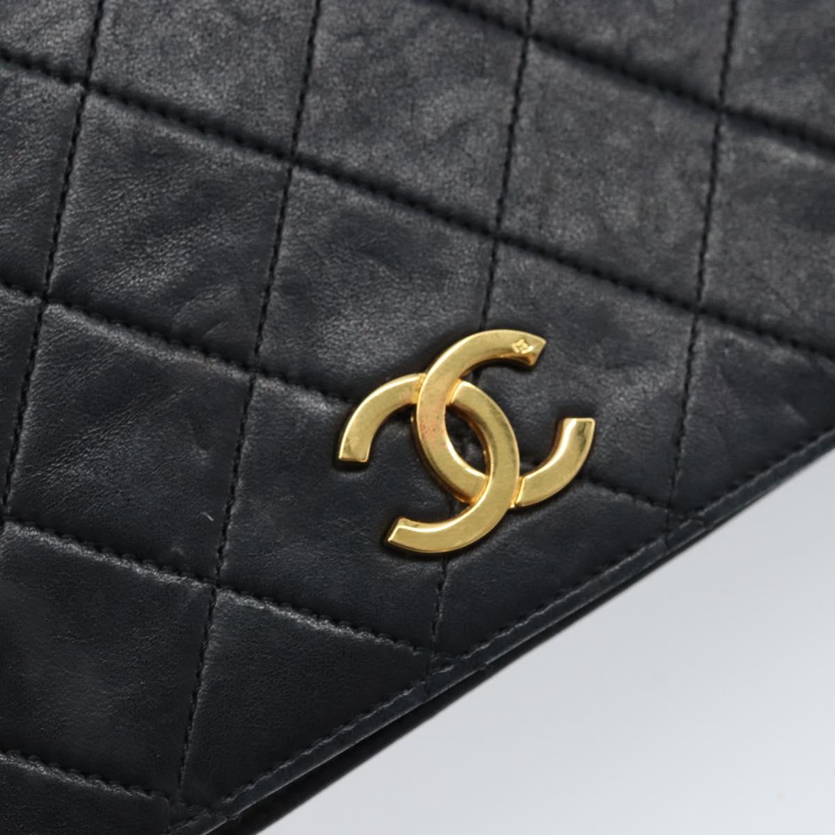 CHANEL Matelasse Chain Shoulder Bag Leather Black Gold CC Auth gh1758