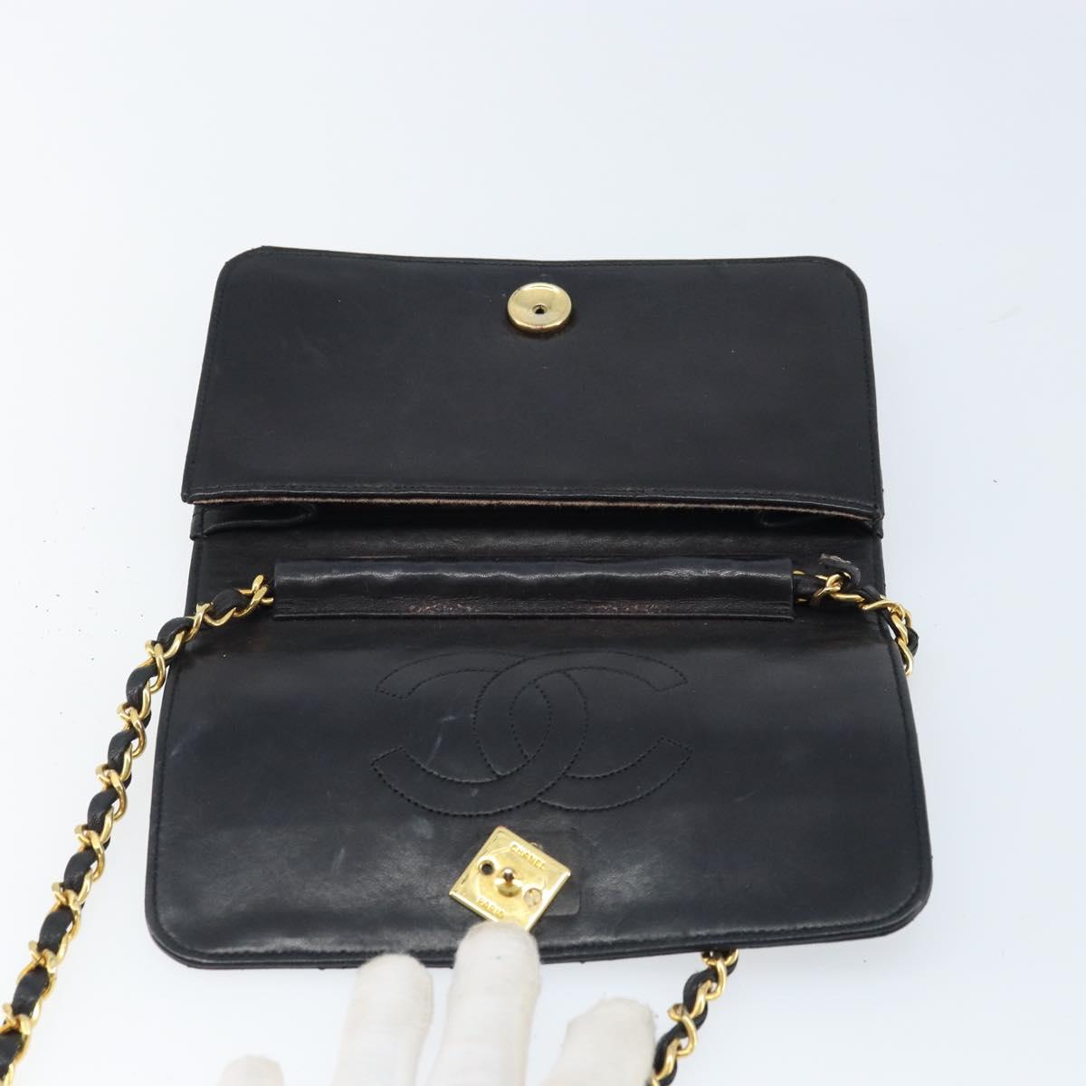 CHANEL Matelasse Chain Shoulder Bag Leather Black Gold CC Auth gh1758