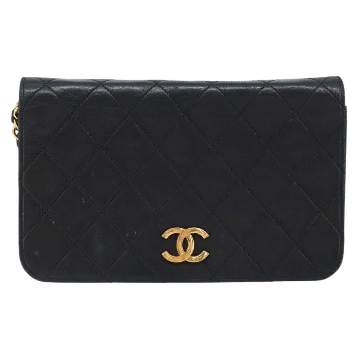 CHANEL Matelasse Chain Shoulder Bag Leather Black Gold CC Auth gh1758