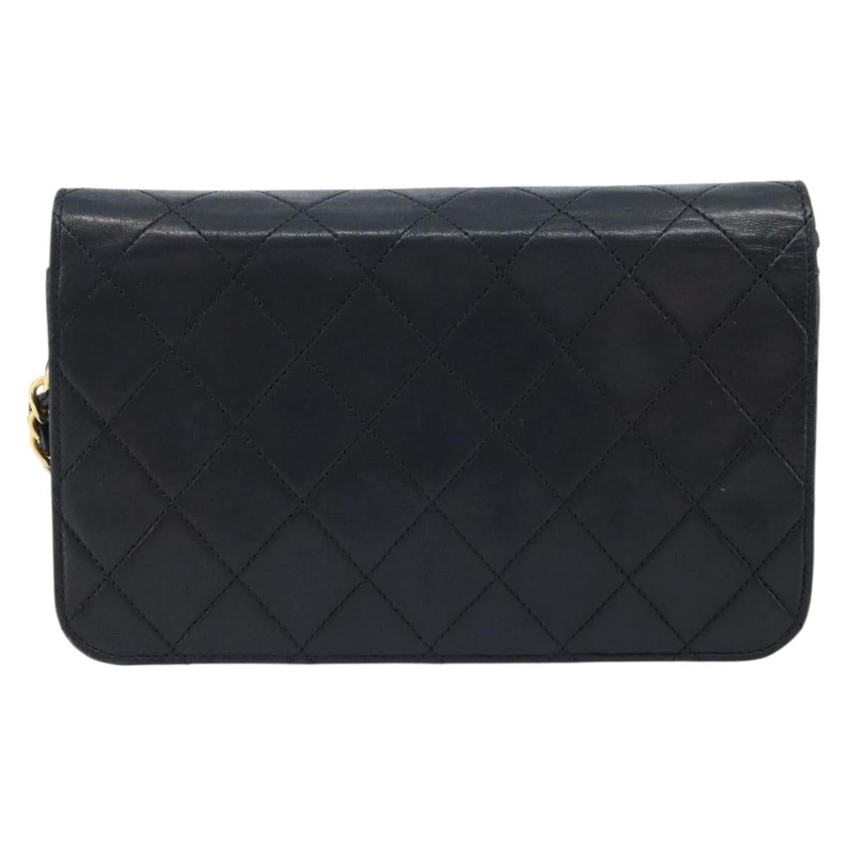 CHANEL Matelasse Chain Shoulder Bag Leather Black Gold CC Auth gh1758